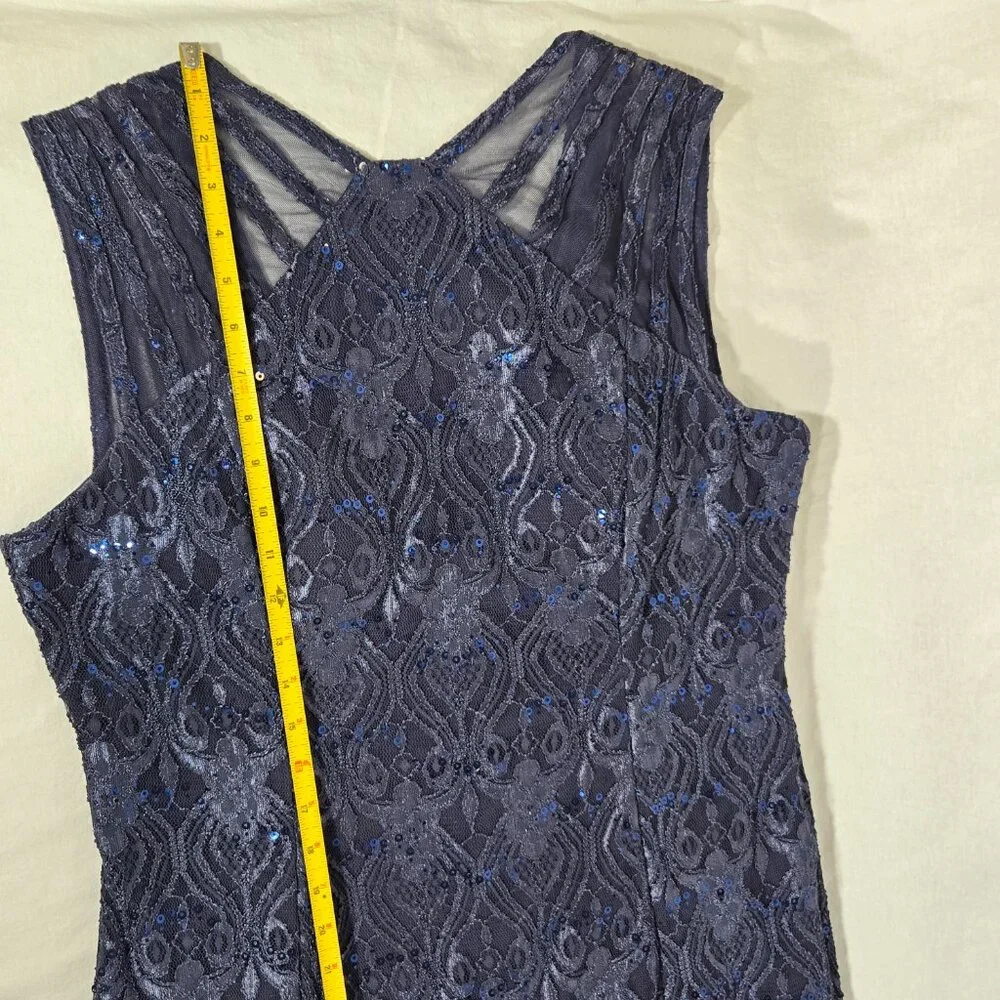 R & M Richards Mother Of The Bride BLUE Sequined Lace Sheer Formal Dress Size 16 - Picture 14 of 17